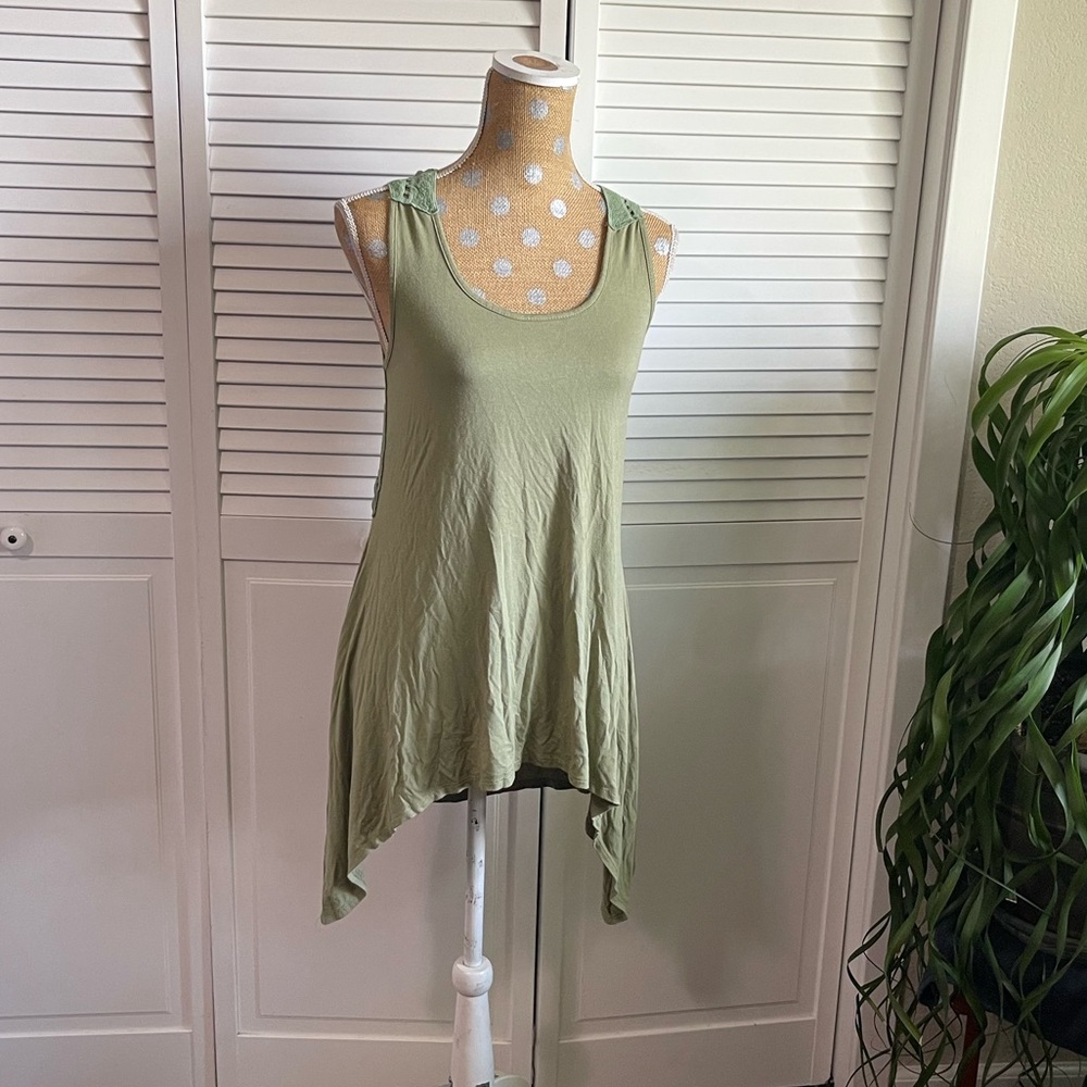 Junky Closet green asymmetrical crocheted back corset lace tank top dress Sz L